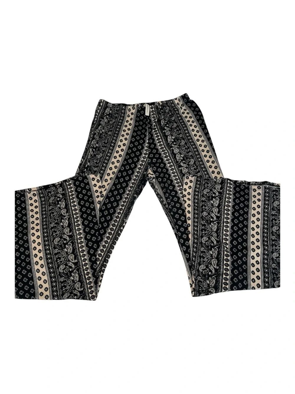 Chocolate Size Small Boho Print Wide-Leg Pants in Black and Cream GUC